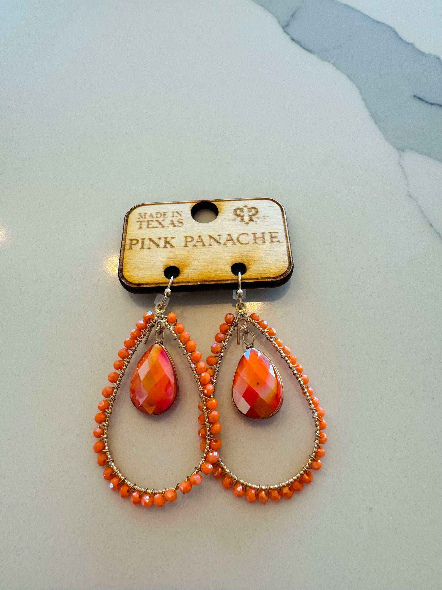 Orange Beaded Teardrop Earrings