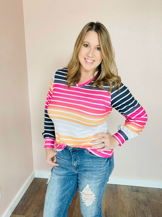 Sunset V Neck Long Sleeve Top
