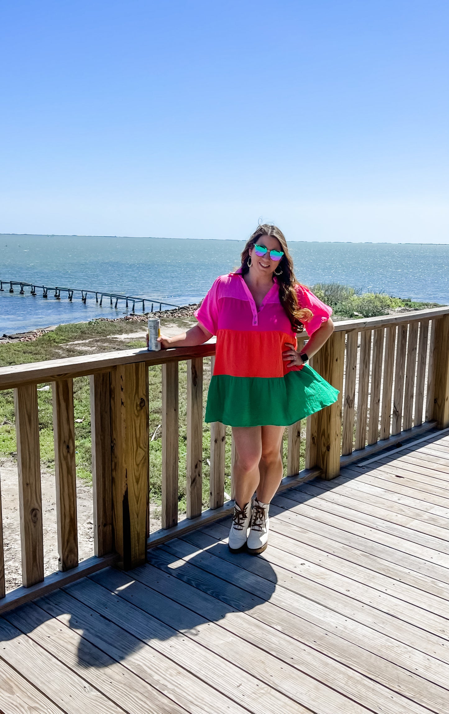 Poppy Sherbet Colorblock Shirt Dress - Perfect dress for Spring/Summer that features and oversized fit, bubble sleeves, functioning buttons and pockets!