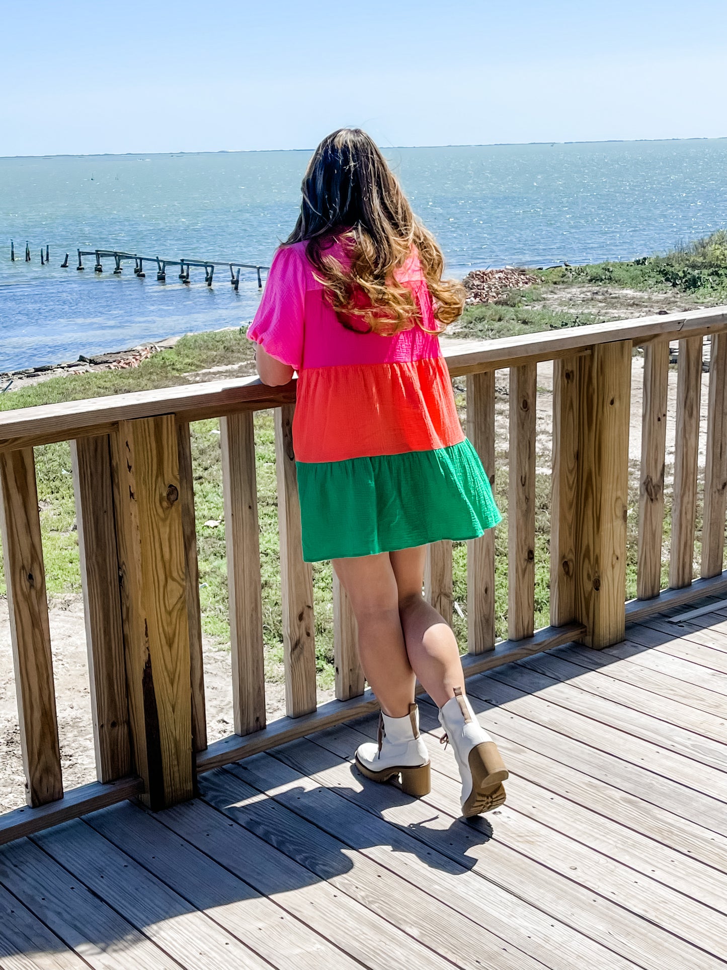 Poppy Sherbet Colorblock Shirt Dress - Perfect dress for Spring/Summer that features and oversized fit, bubble sleeves, functioning buttons and pockets!