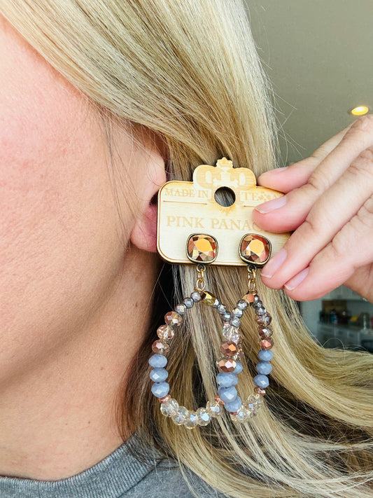 Blue and Brown Beaded Earrings