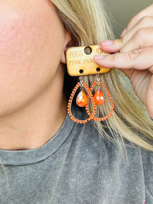 Orange Beaded Teardrop Earrings