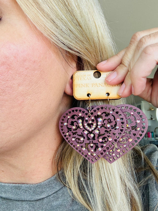 Wooden Heart Earrings