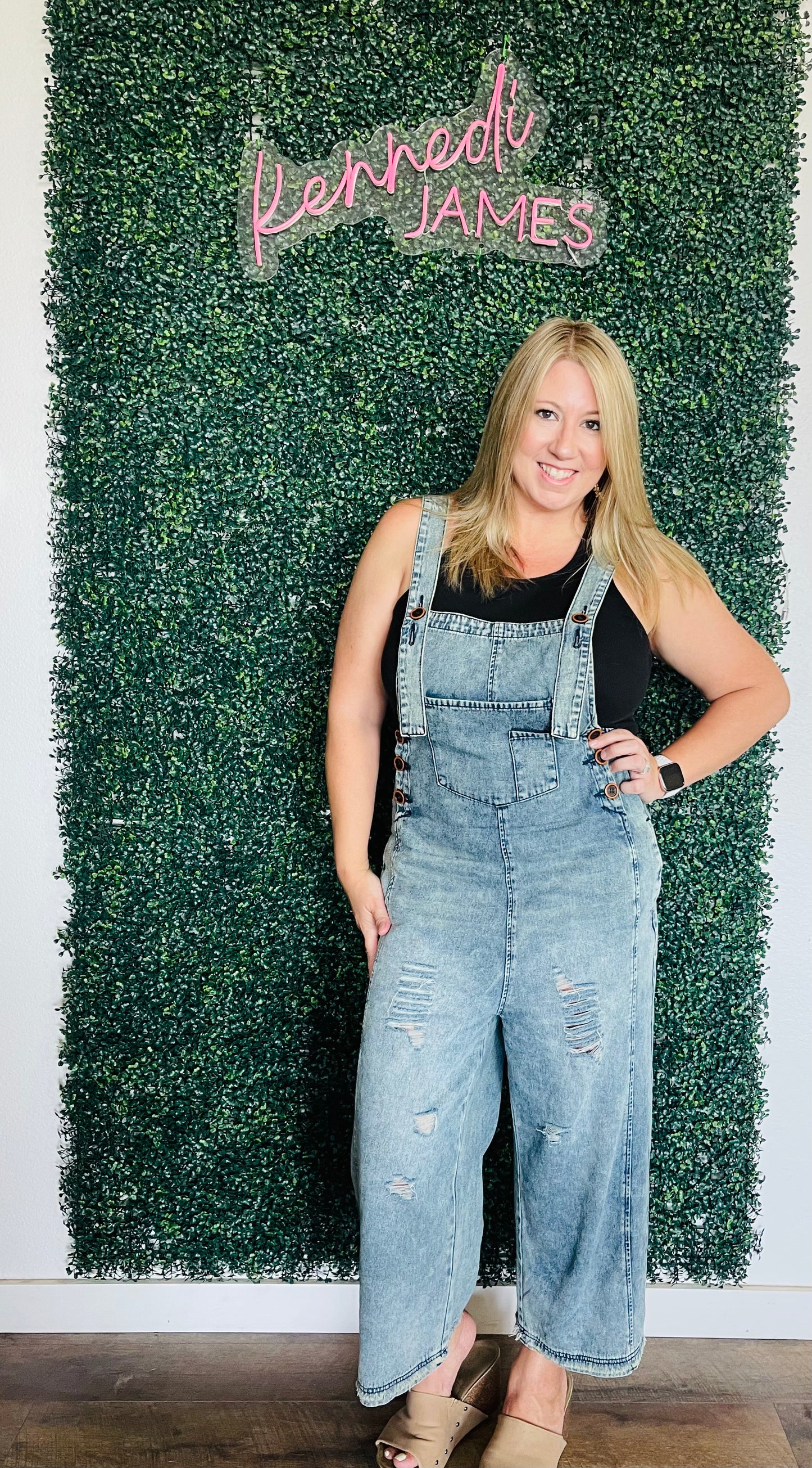 Samantha Distressed Denim Overalls - Washed