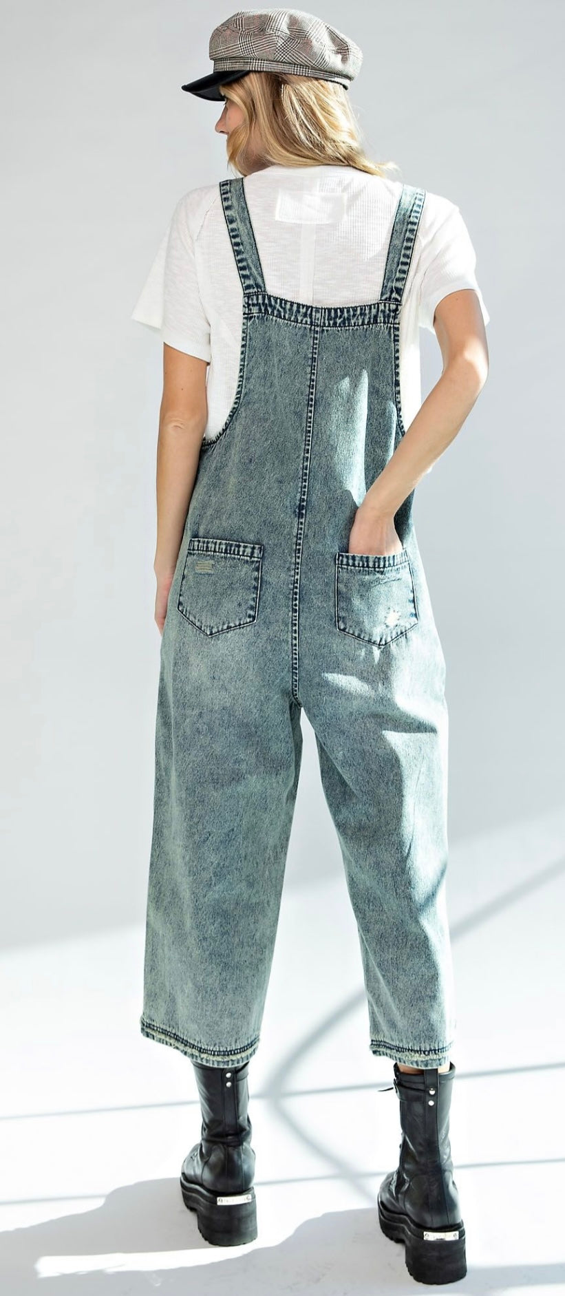 Samantha Distressed Denim Overalls - Washed