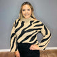 LeeAnn Zebra Cut Shoulder Sweater