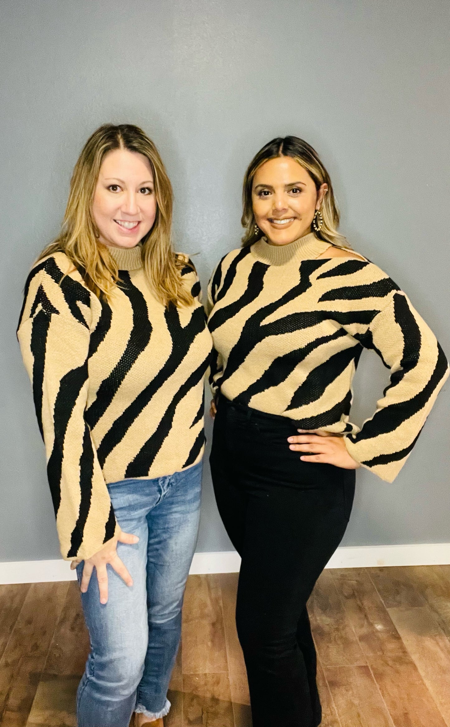 LeeAnn Zebra Cut Shoulder Sweater